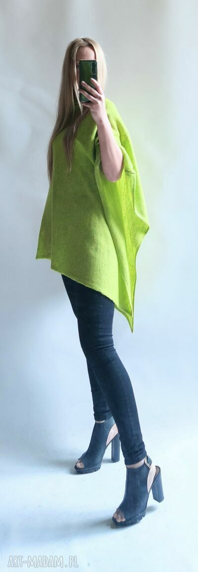 Klasyczne damskie ponczo oversize na prezent - zielony neon