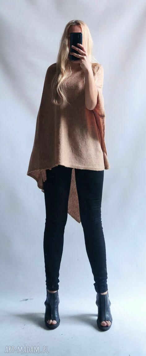 Klasyczne damskie ponczo sweter - oversize camel