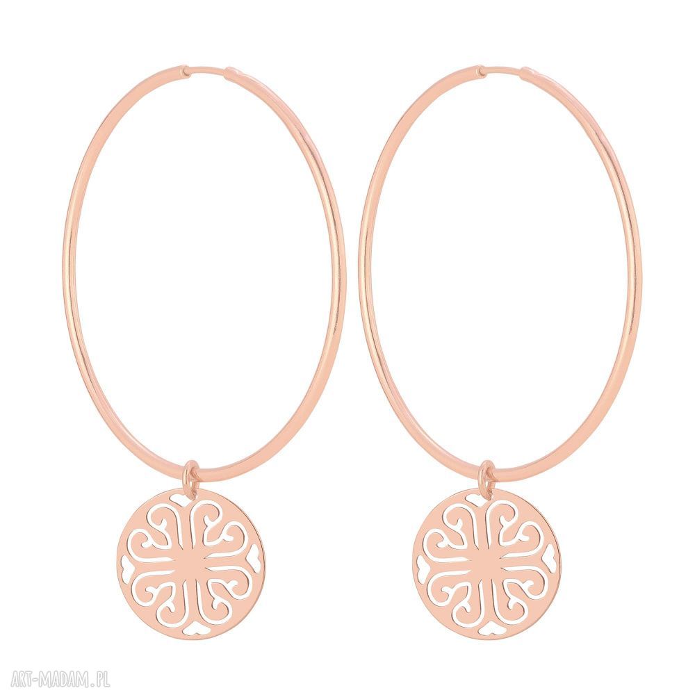 Kolczyki duże koła rozetami różowego złota kółeczka rozety