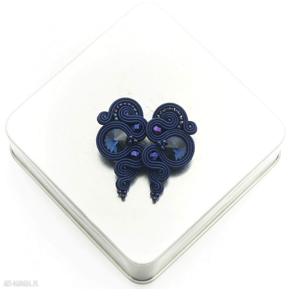 Kolczyki Lady Dark Sapphire Soutache - ręcznie robione, ciemny szafir