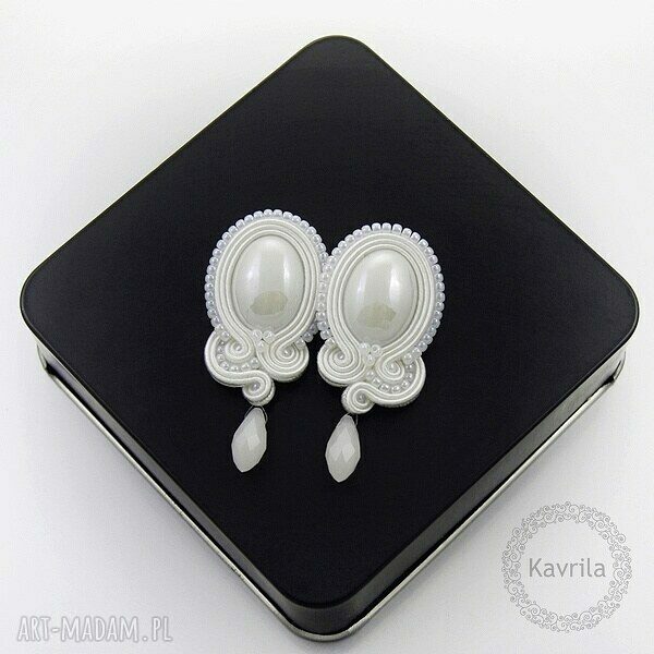 Kolczyki ślubne classic white soutache klasyczne wykonane