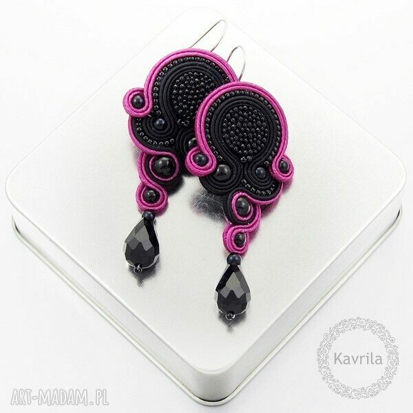 Kolczyki soutache passion pink sutasz klasyczne wykonane techniką