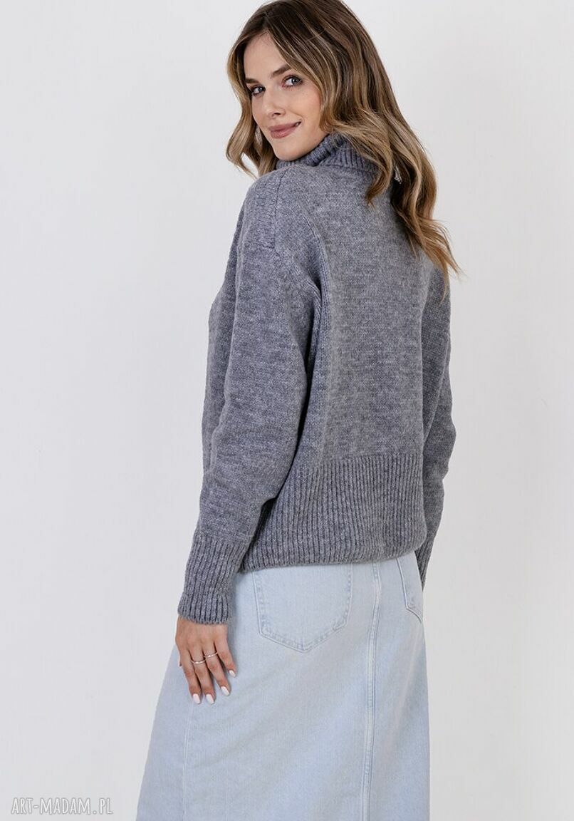 Klasyczny szary sweter golf MKM SWE291 na zimę