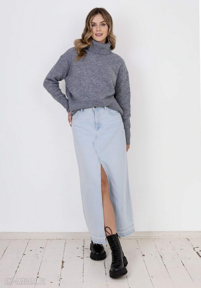 Klasyczny szary sweter golf MKM SWE291 na zimę
