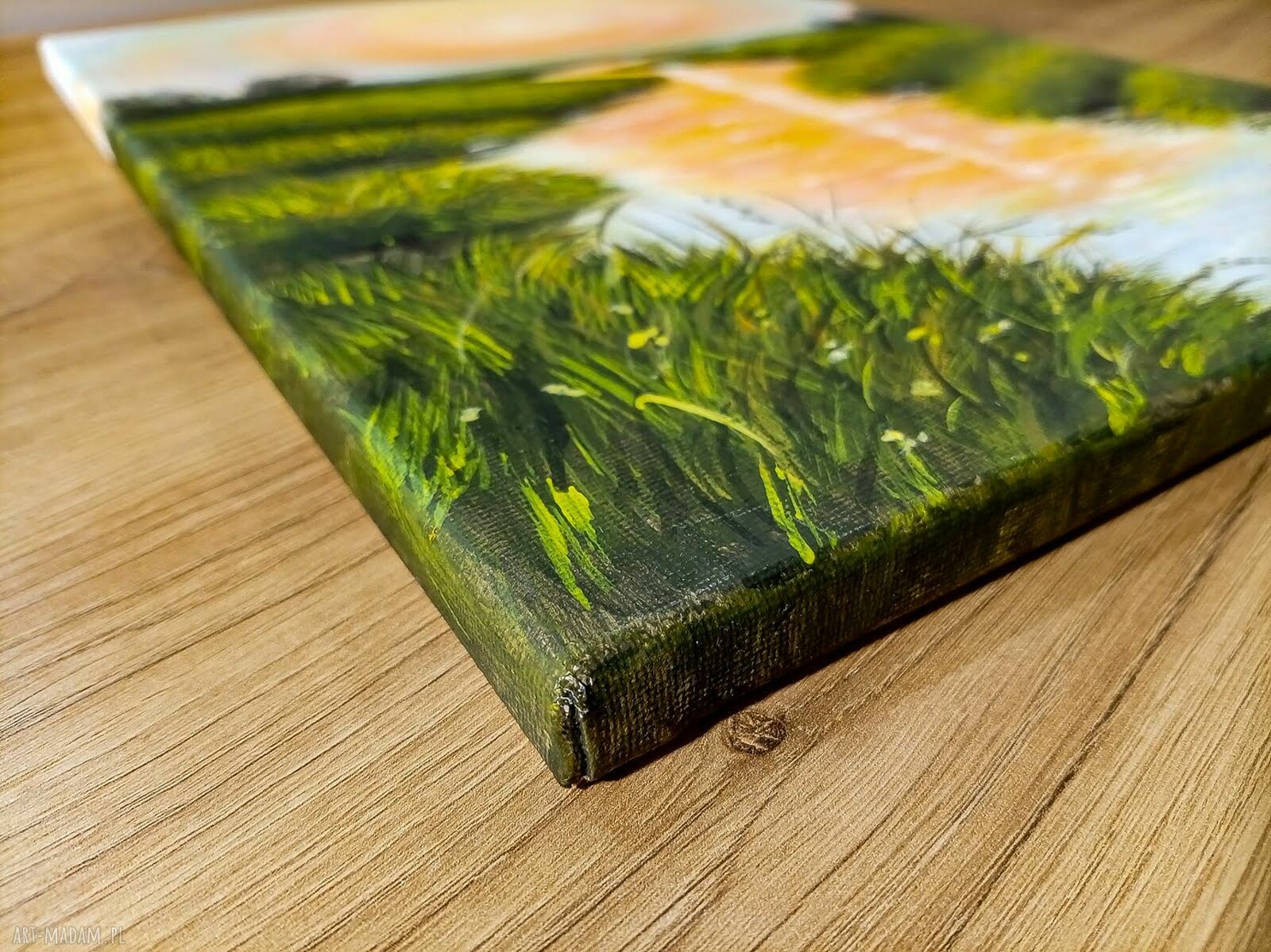 Pejzaż akrylowy „Dotyk Ciepła” - ciepły zachód słońca, 40x30 cm na płótnie