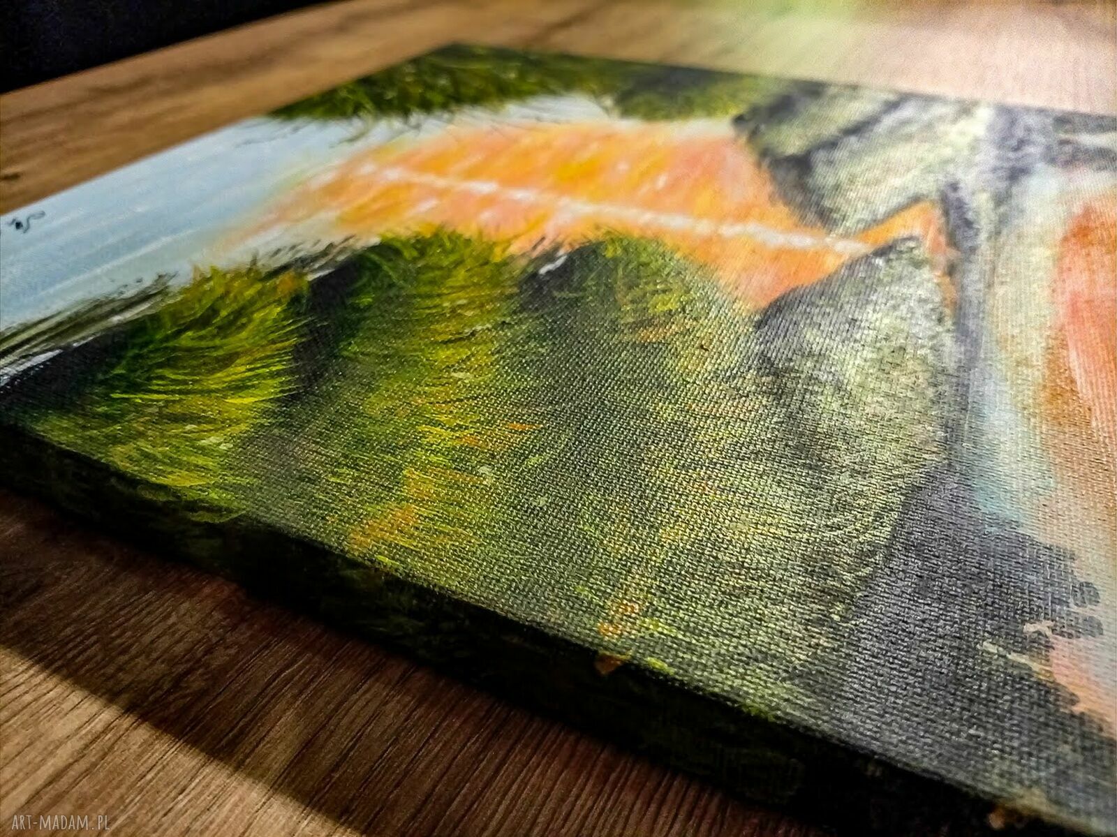 Pejzaż akrylowy „Dotyk Ciepła” - ciepły zachód słońca, 40x30 cm na płótnie