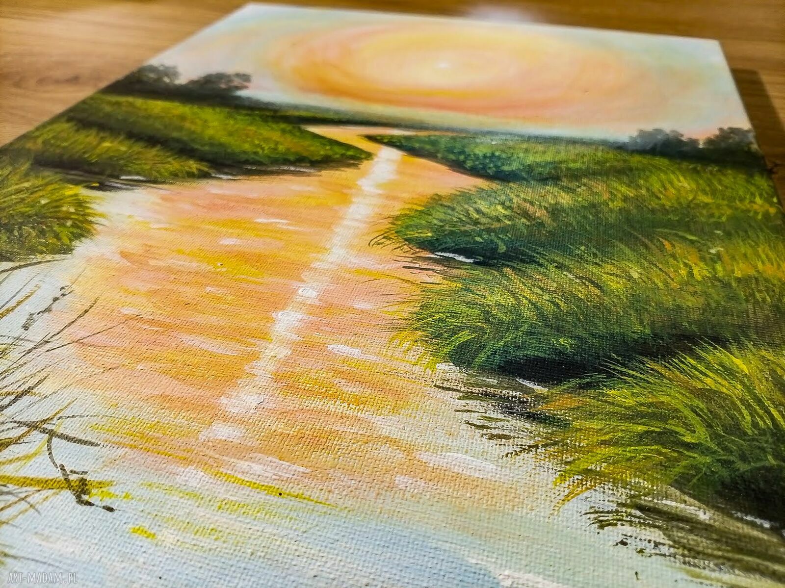 Pejzaż akrylowy „Dotyk Ciepła” - ciepły zachód słońca, 40x30 cm na płótnie