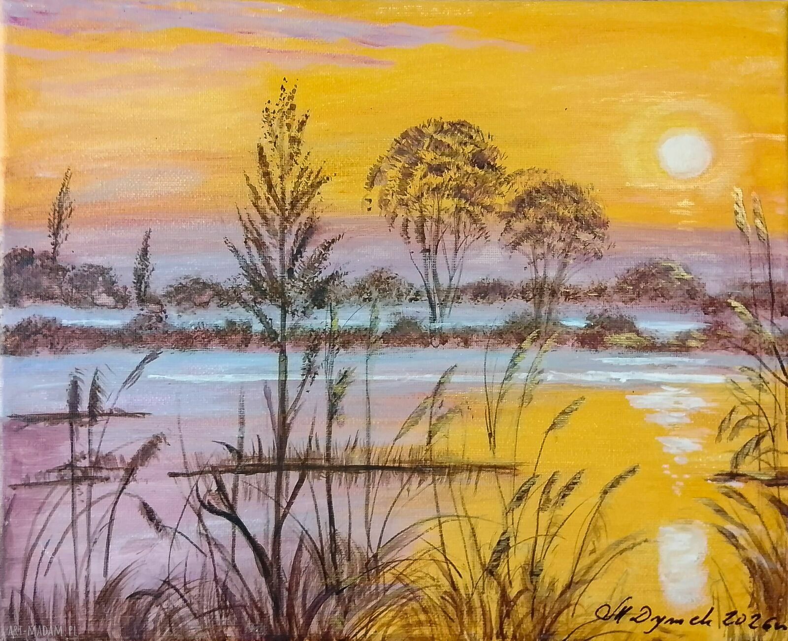 Klasyczny pejzaż w złocistych refleksach - obraz akrylowy na płótnie 24x30