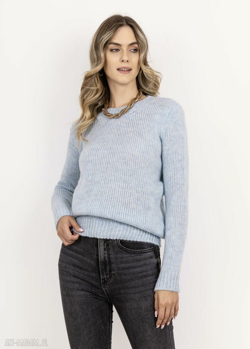Sweter damski półgolf SWE324 błękit MKM na jesień - ręcznie wykonany