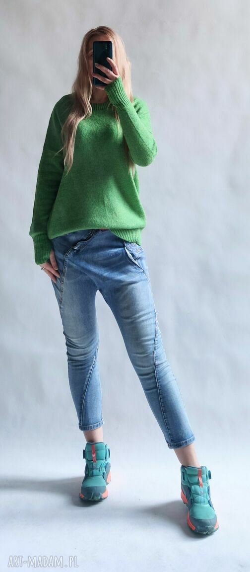 Sweter oversize w groszek - klasyczny kardigan-bluza handmade