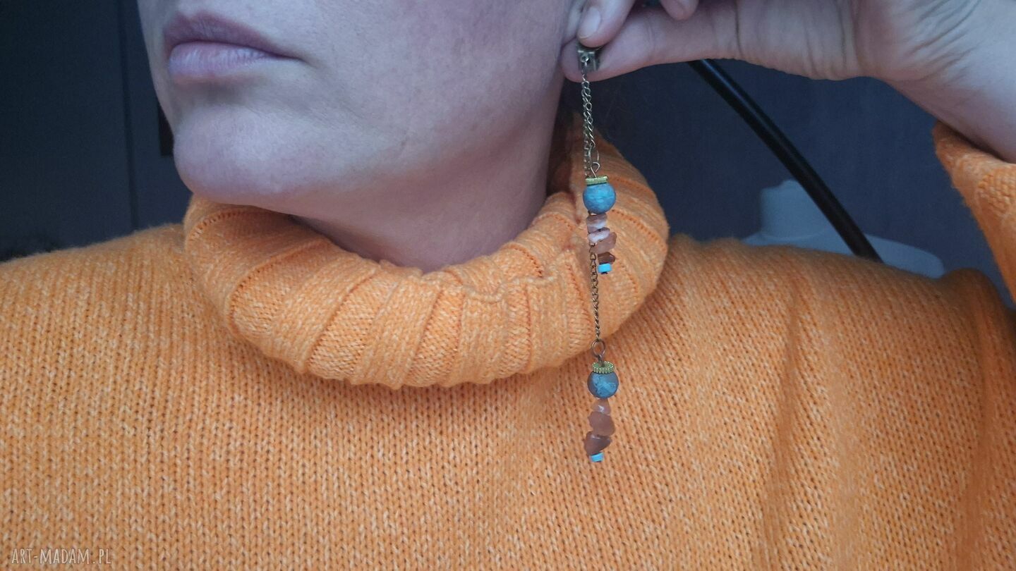 Długie klipsy boho turkusowe Box X1
