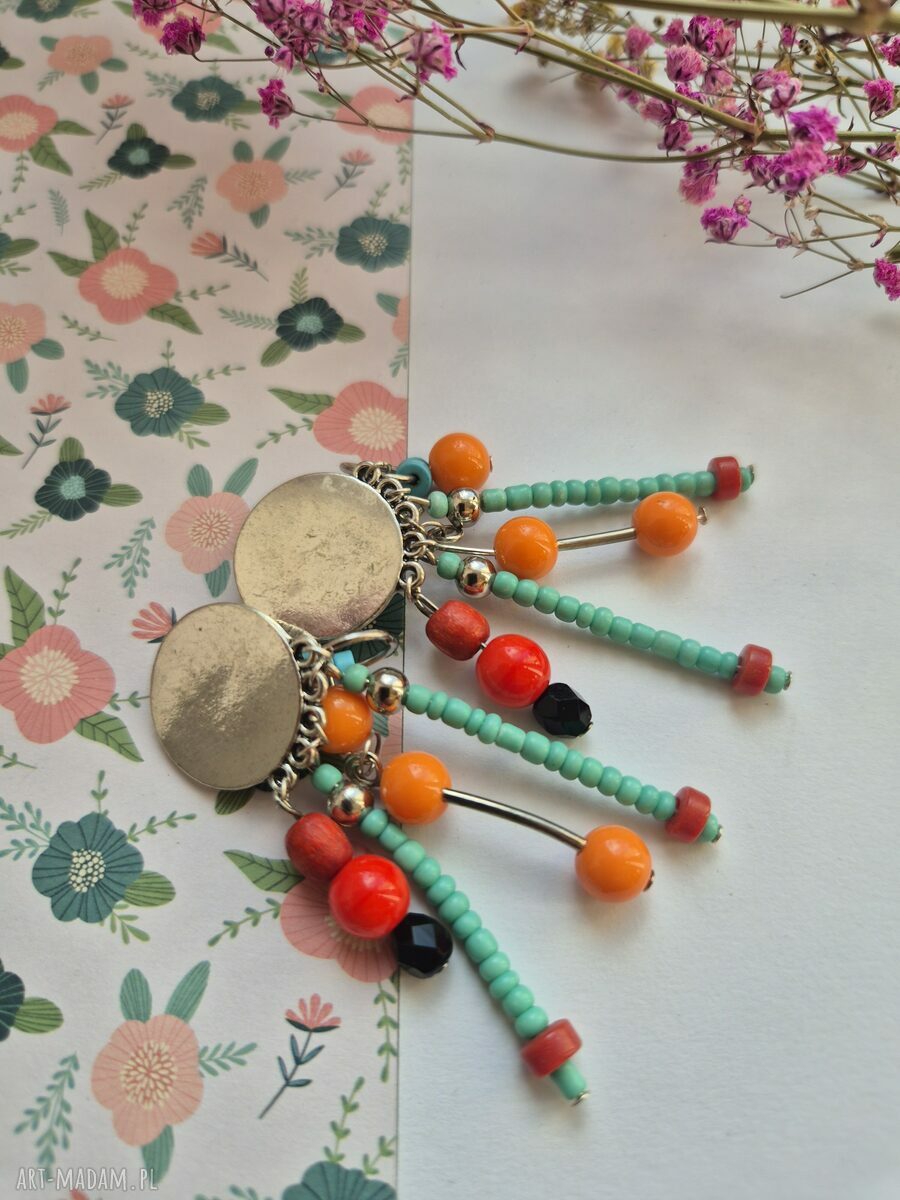 Klipsy boho folk Frida - energetyczne kolorowe na klipsy