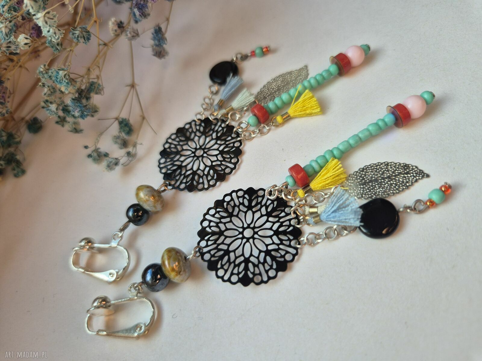 Klipsy boho-orient "ET" - lekkie klipsy handmade