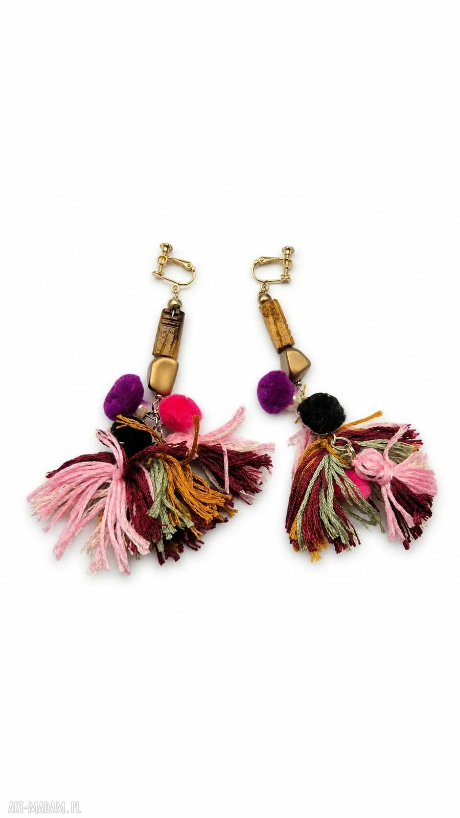 Długie kolorowe klipsy z chwostami - biżuteria boho handmade