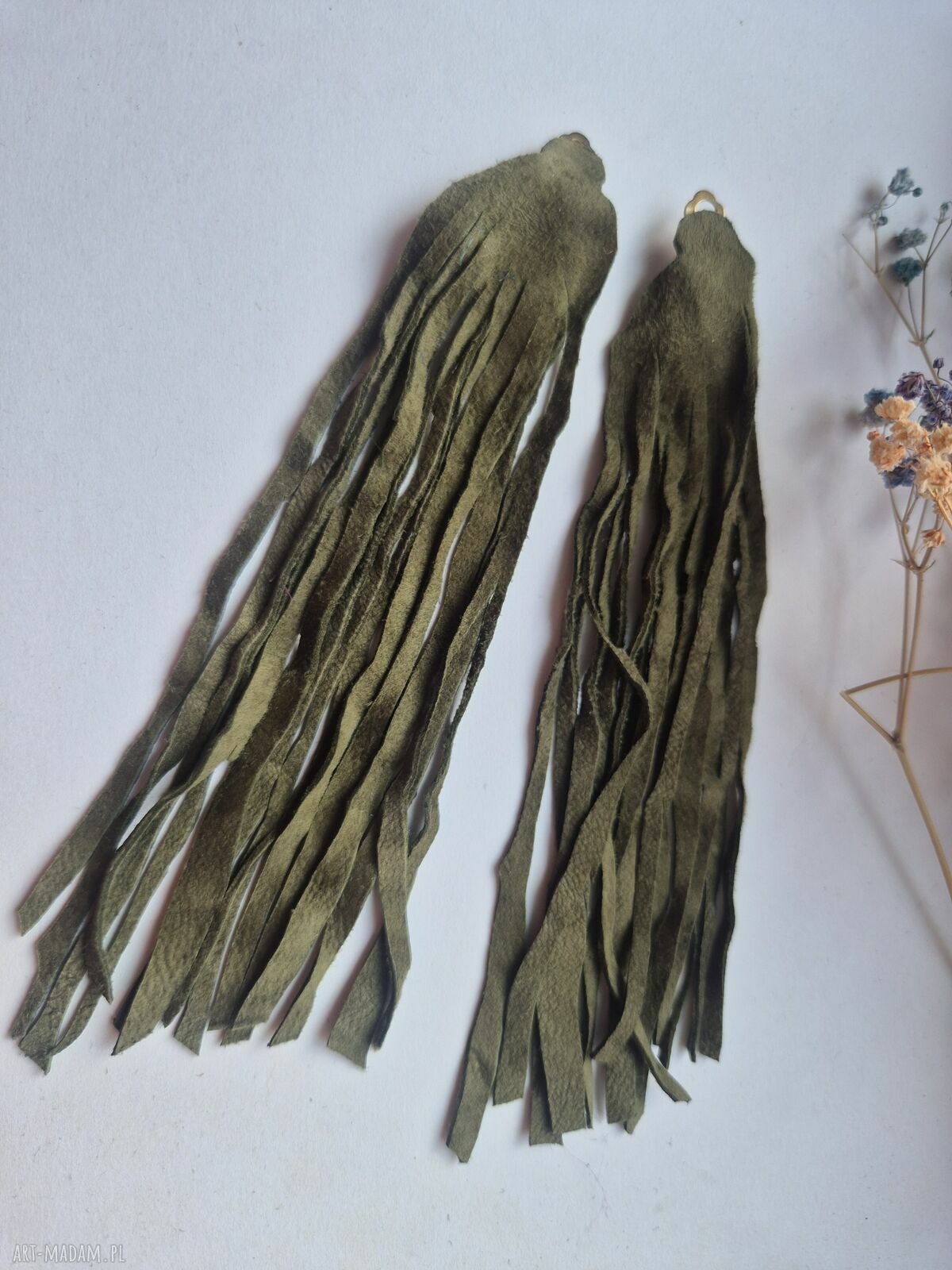 Duże, lekkie klipsy zamszowe boho brąz i zieleń - Ruda Klara