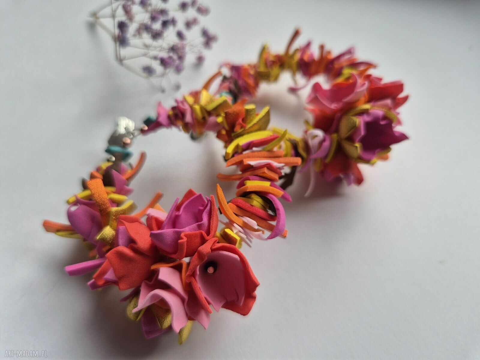 Klipsy energetyczne ukwiecone koła - lekkie boho Frida, ręcznie robione