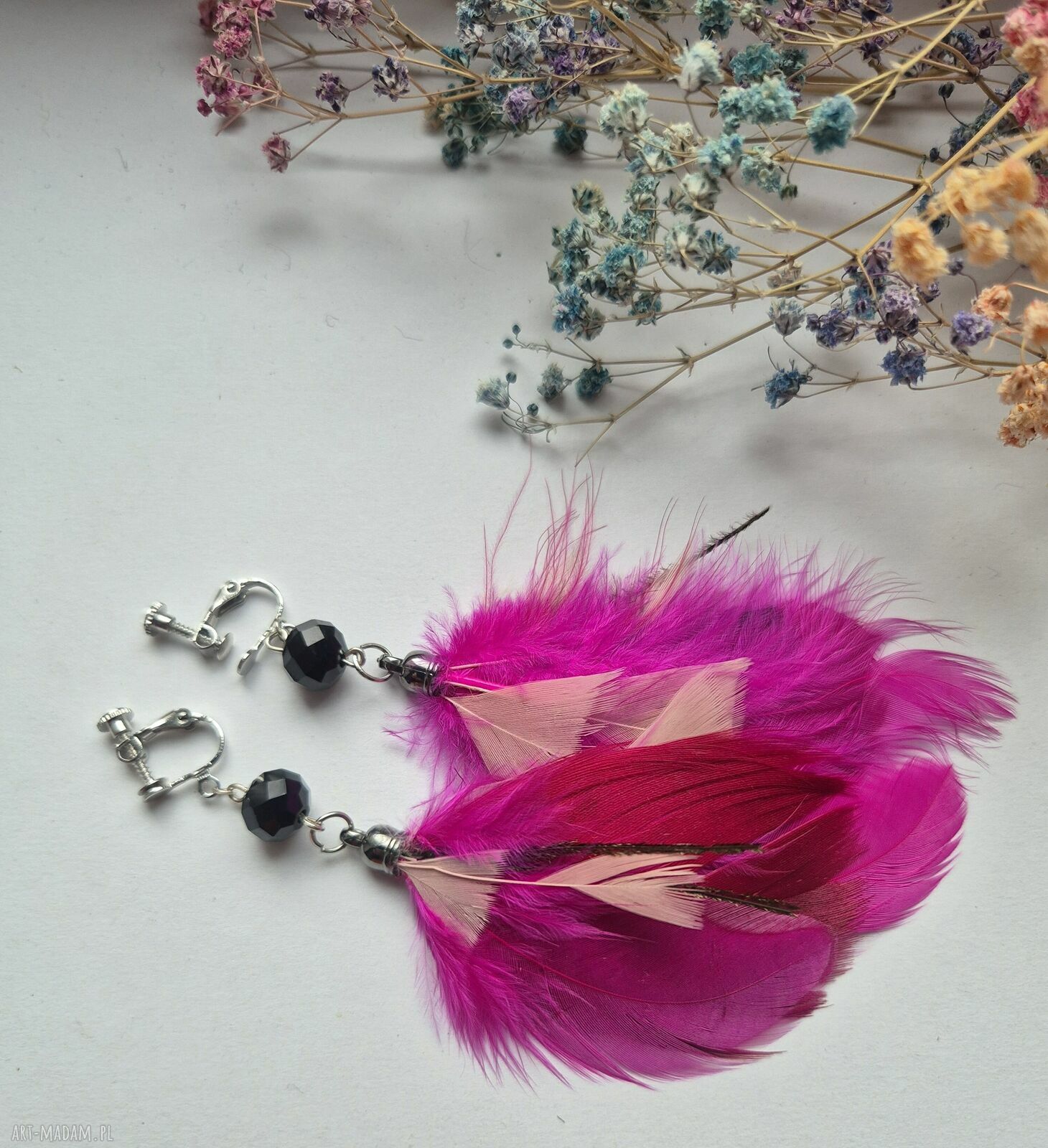 Klipsy lekkie różowo-amarantowe - rękodzieło handmade