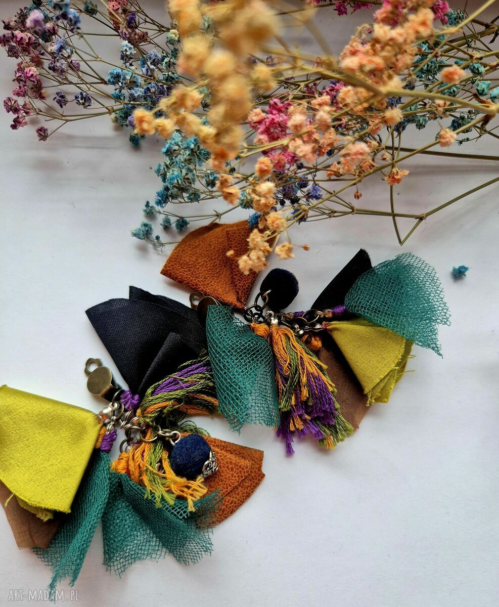 Klipsy Boho z Pomponami Etno Box X1 - rękodzieło