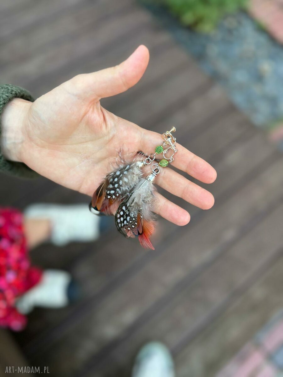 Klipsy pióra kolorowe boho - lekkie i ręcznie robione Box X1