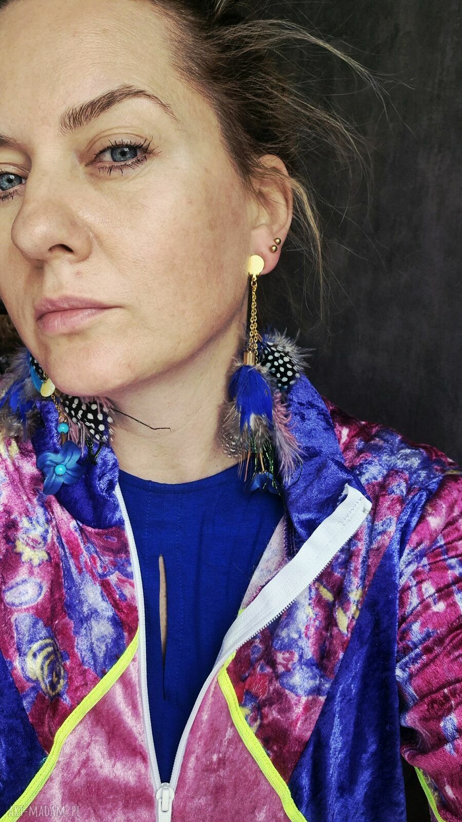 Klipsy z piórami boho - handmade w pojedynczym egzemplarzu