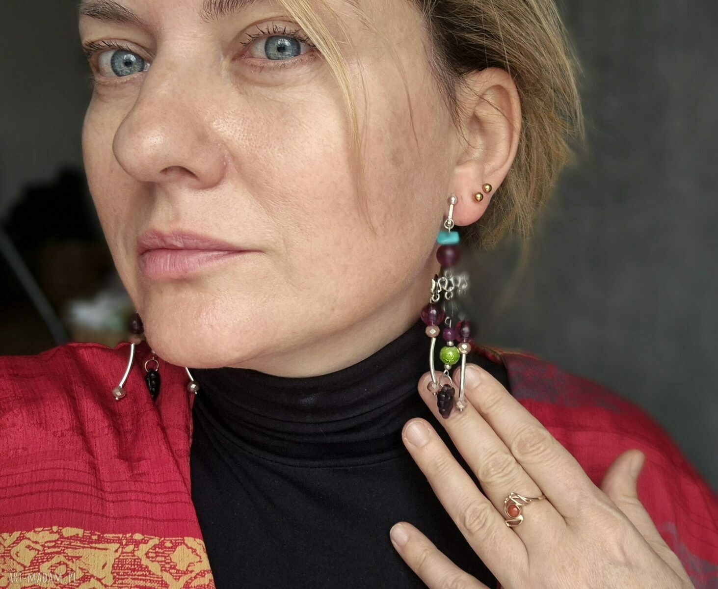 Boho klipsy handmade z chwostami - pojedynczy egzemplarz lekkie i kolorowe