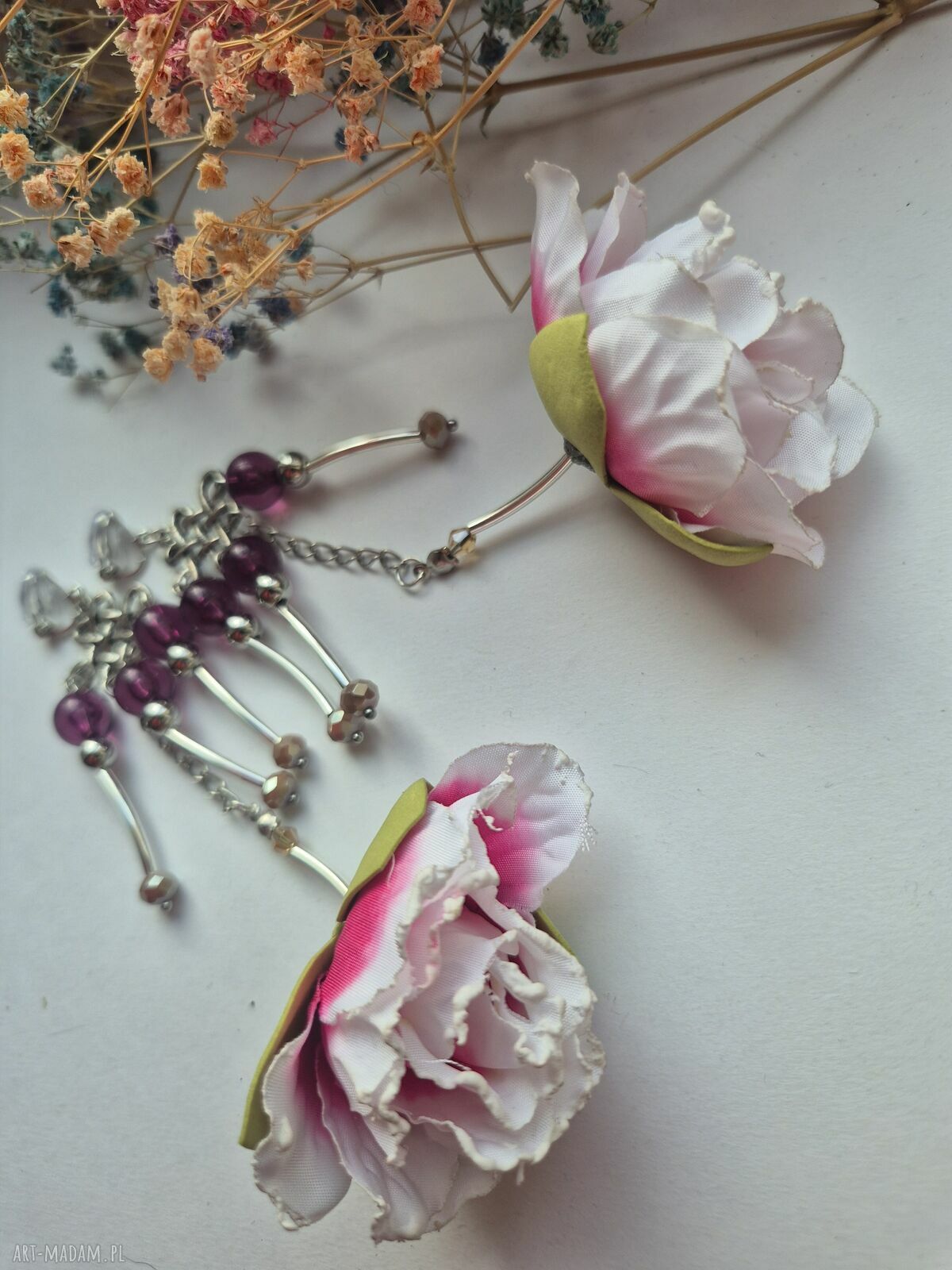 Szalone kwiatowe klipsy - duże, lekkie i handmade