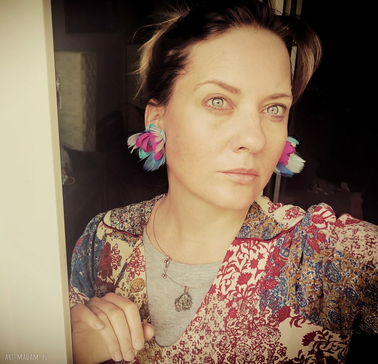 Lekkie klipsy wkrętki w kwiaty boho - polecam, Ruda Klara