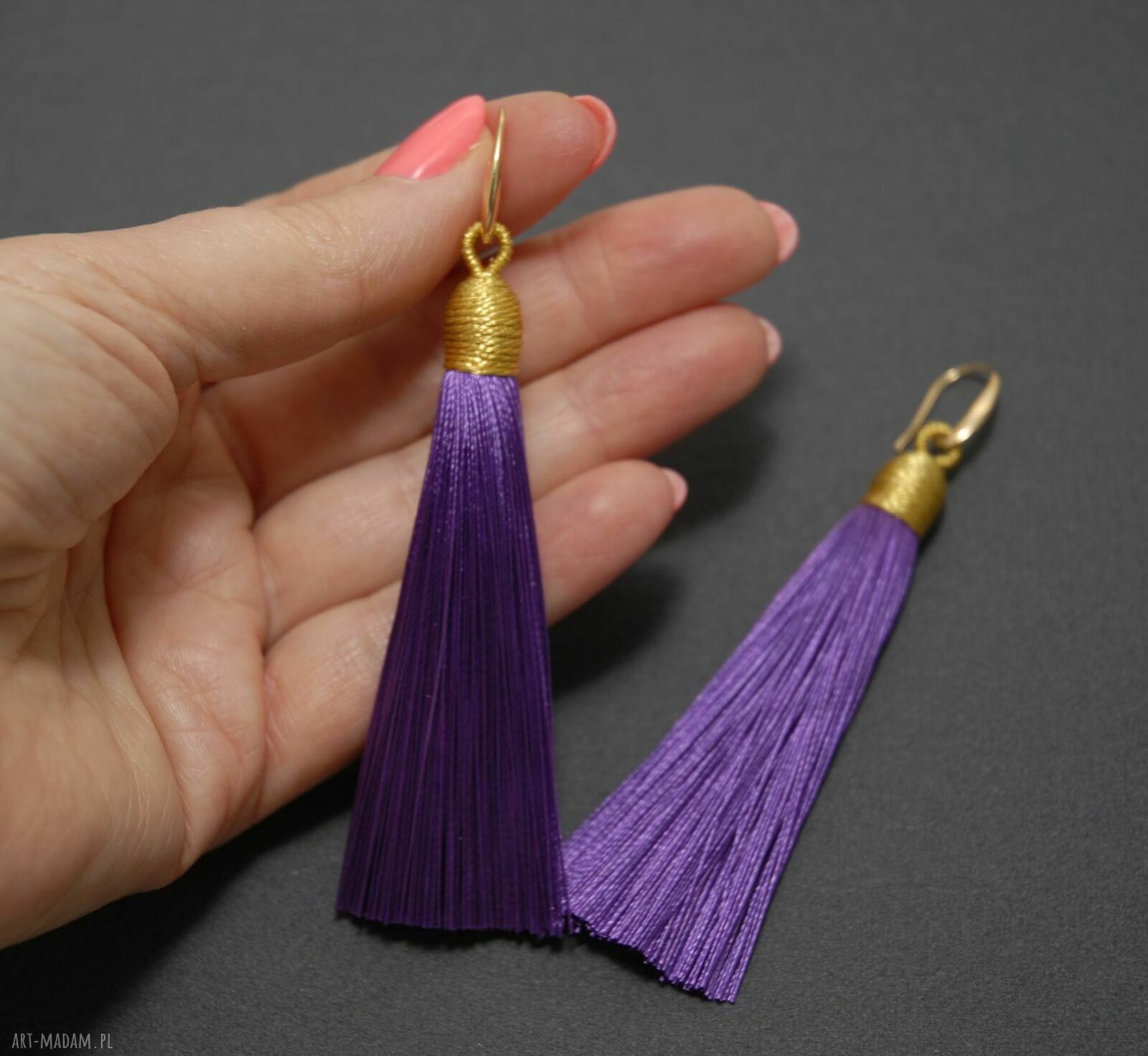 Fioletowe klipsy z chwostami - delikatne i eleganckie ok. 8 cm