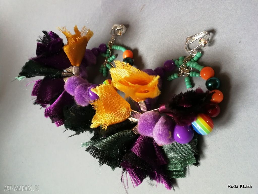 Duże klipsy etno boho kolorowe w formie kół 11 cm (ręcznie robione)