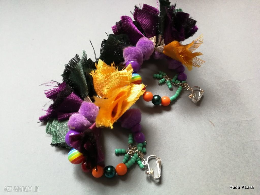 Duże klipsy etno boho kolorowe w formie kół 11 cm (ręcznie robione)