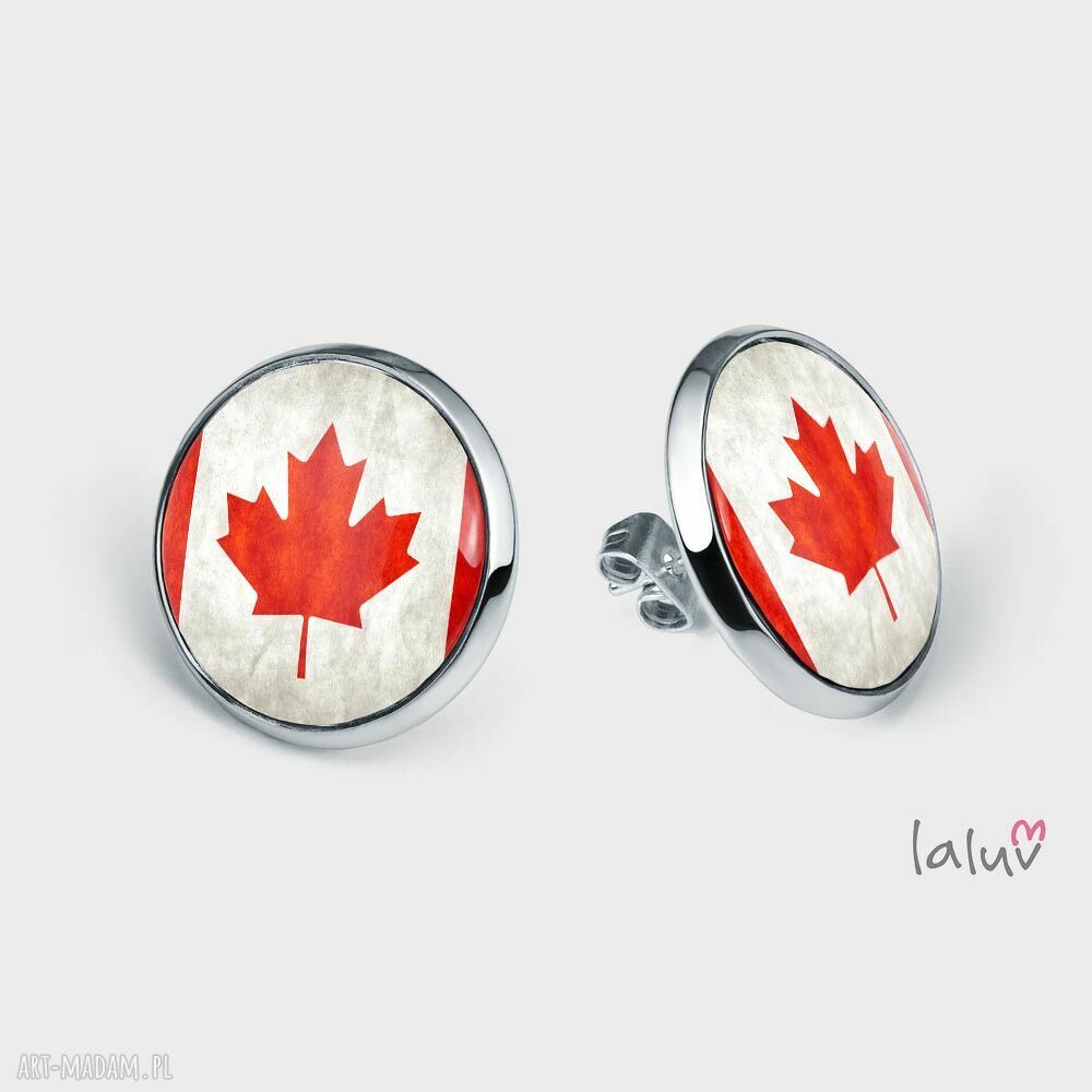Kolczyki sztyfty CANADA - flaga i klonowy liść, antyalergiczna baza