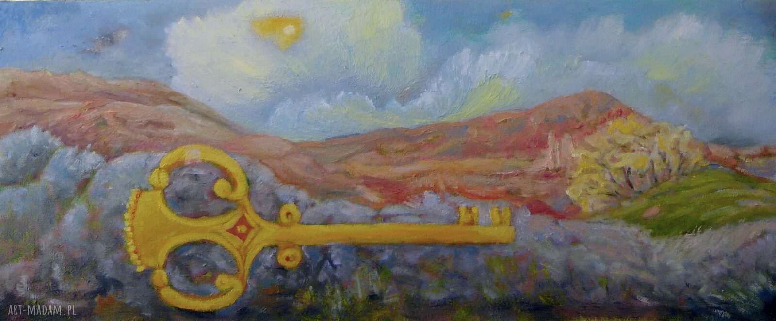 Klucz jest, domu brak - obraz olejny Elisabeth 89 x 37 cm