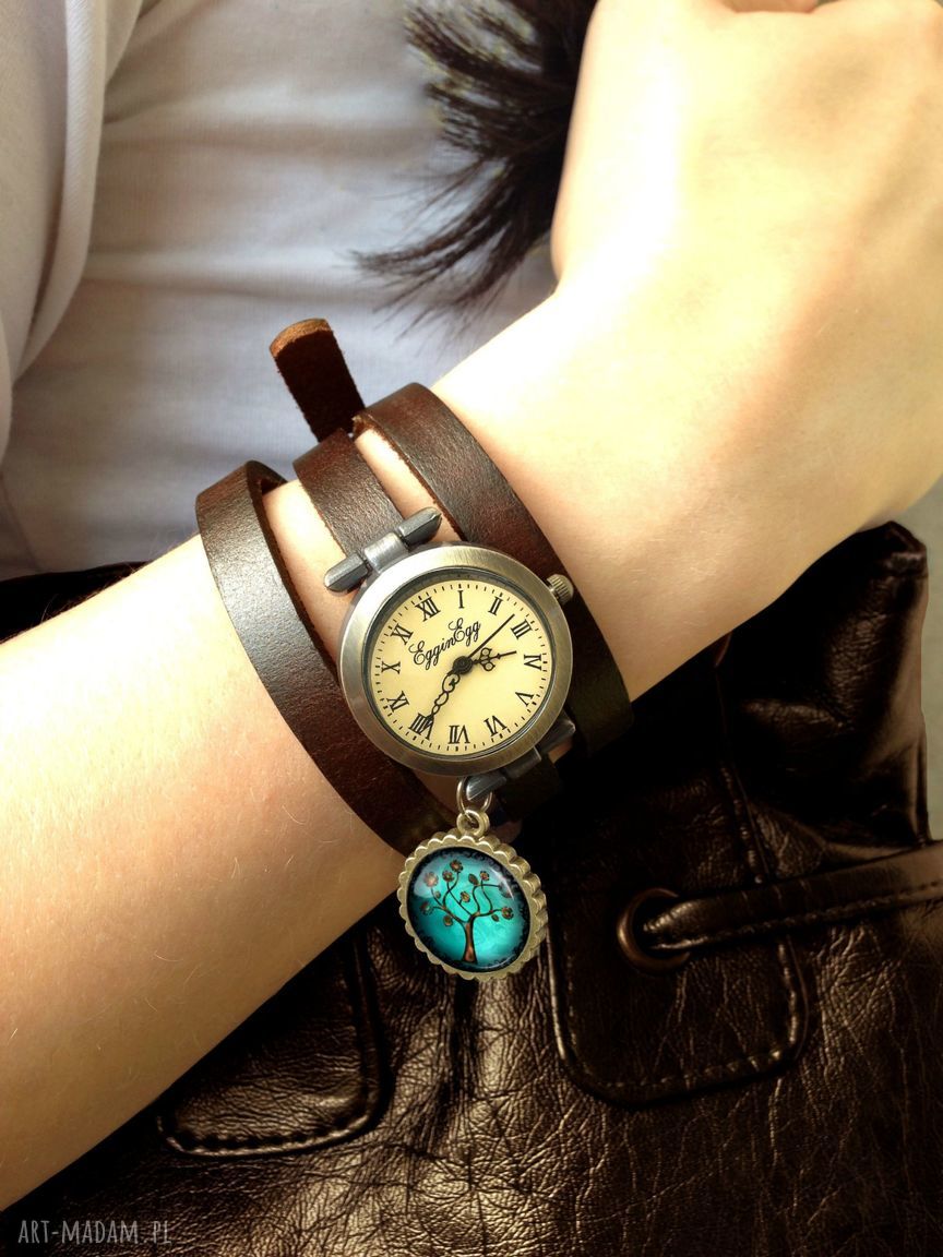 zegarki: Klucz wiolinowy Zegarek/bransoletka na skórzanym pasku handmade