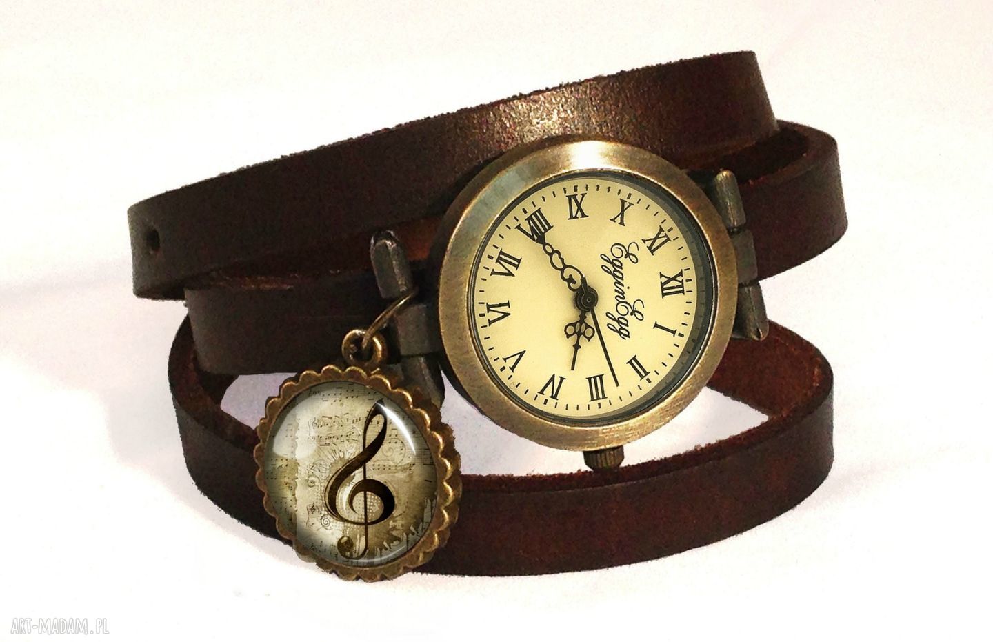 Klucz wiolinowy zegarek bransoletka skórzanym pasku muzyczny