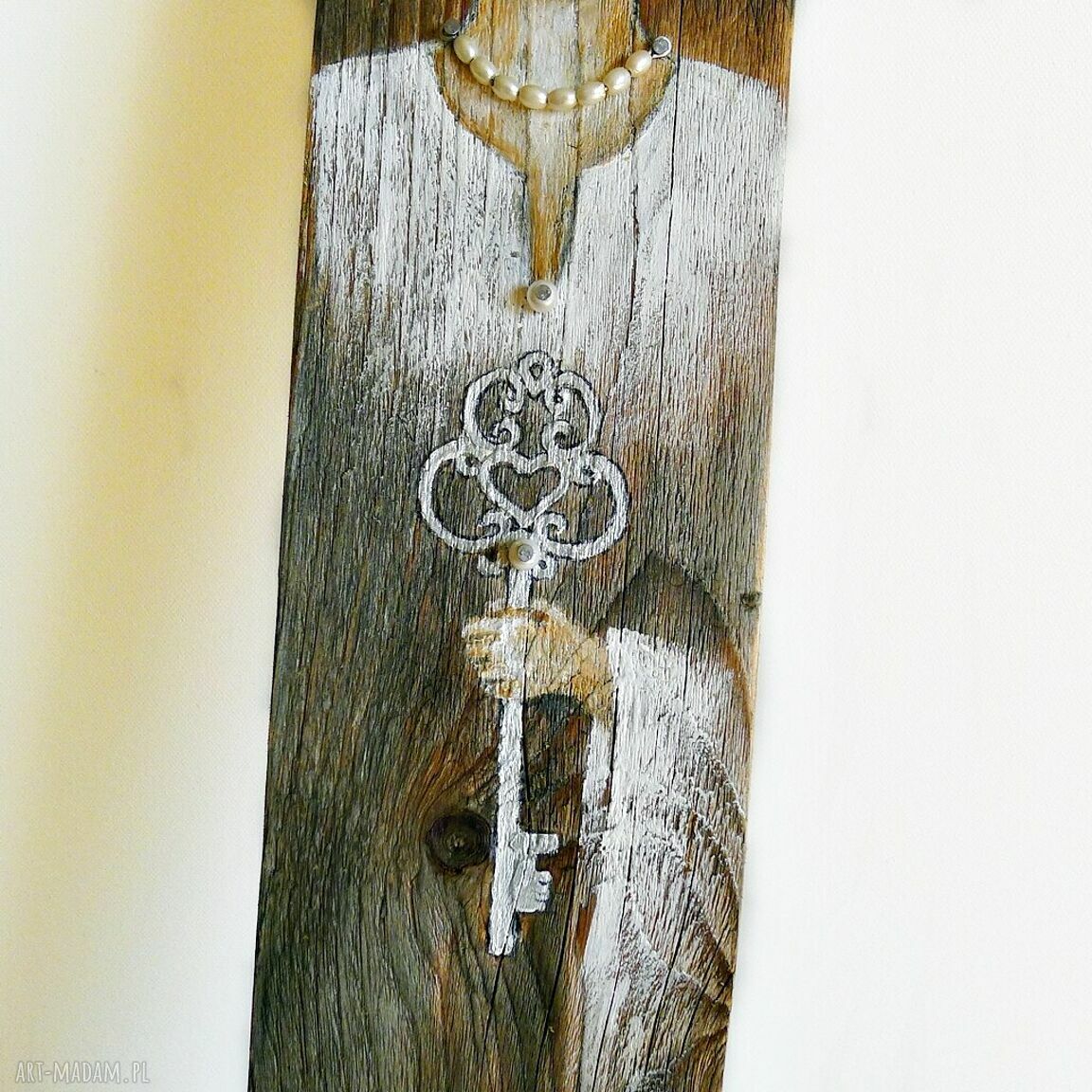 Klucznik /1/ - obraz malowany na starej desce z drewna, dekoracja handmade