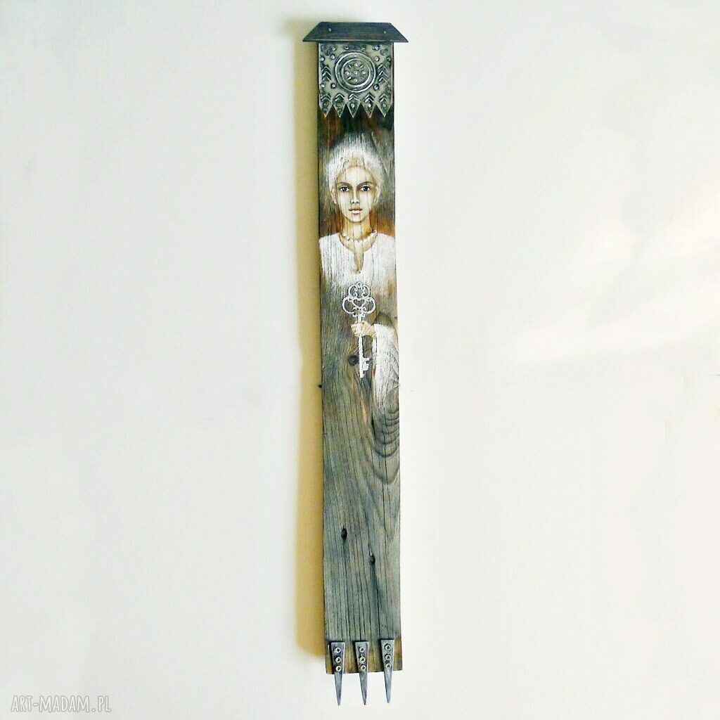 Klucznik /1/ - obraz malowany na starej desce z drewna, dekoracja handmade