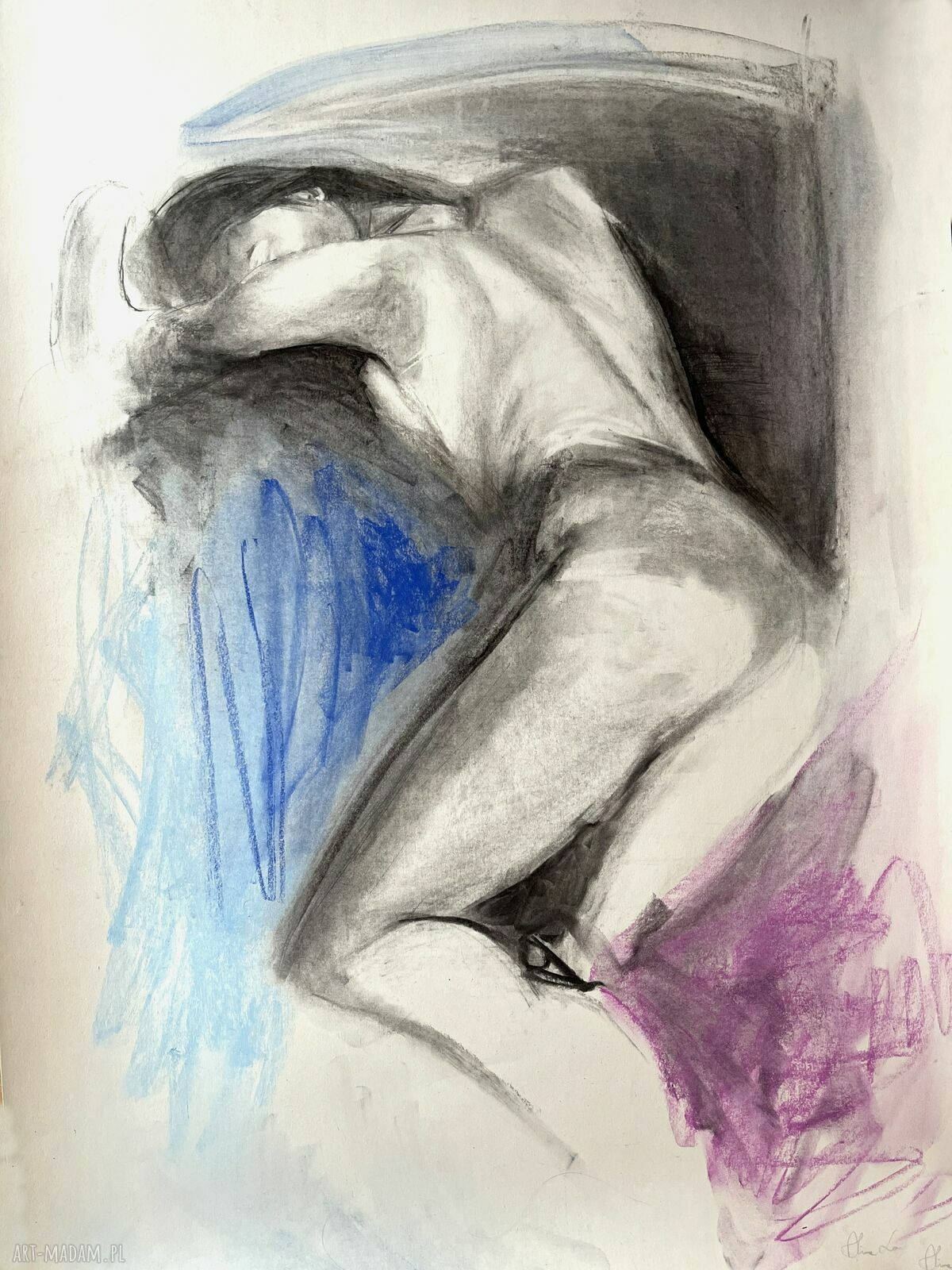 Kobalt Lady - obraz nad łóżko 100x70 cm z kobiecą grafiką