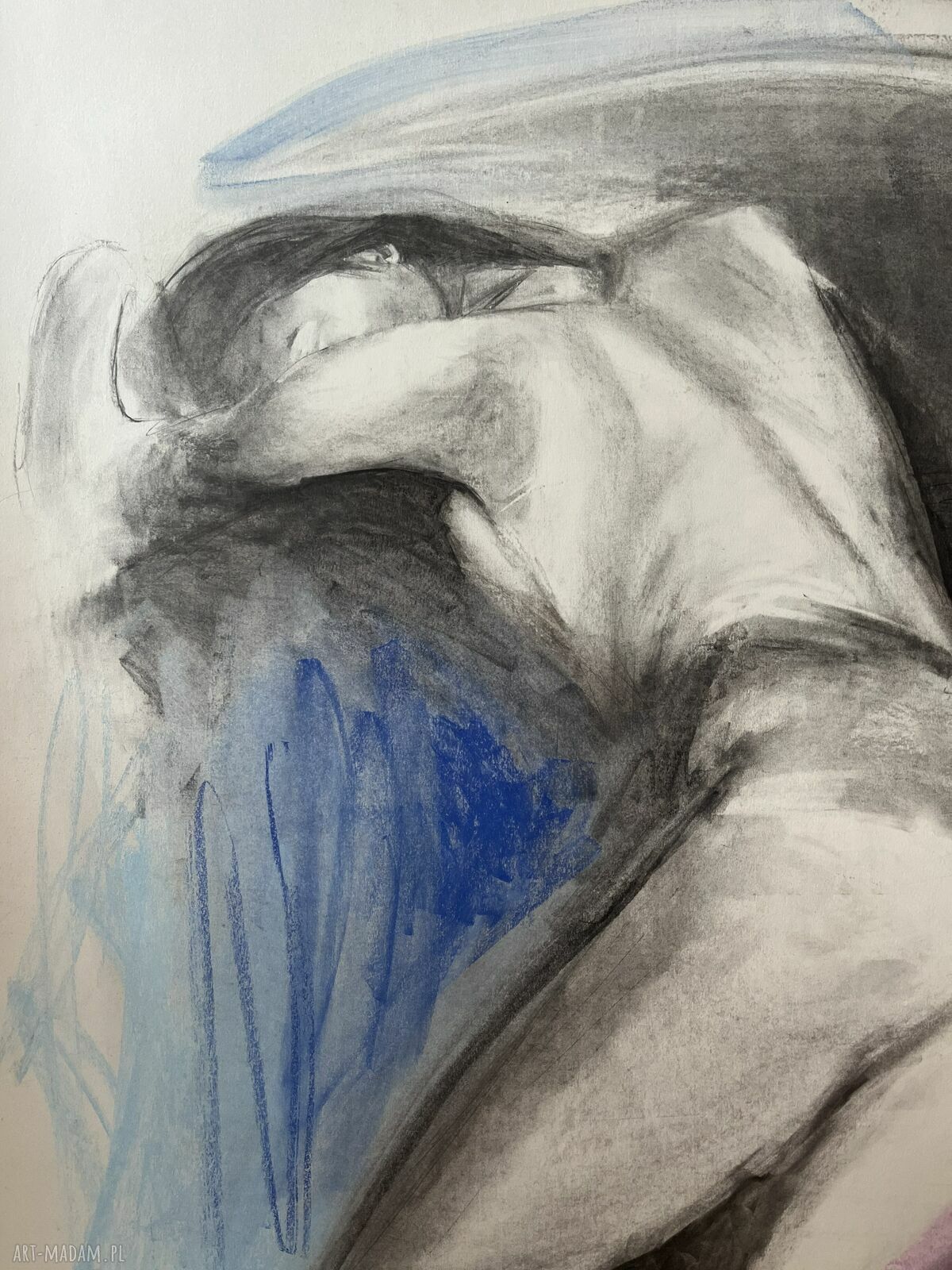 Kobalt Lady - obraz nad łóżko 100x70 cm z kobiecą grafiką