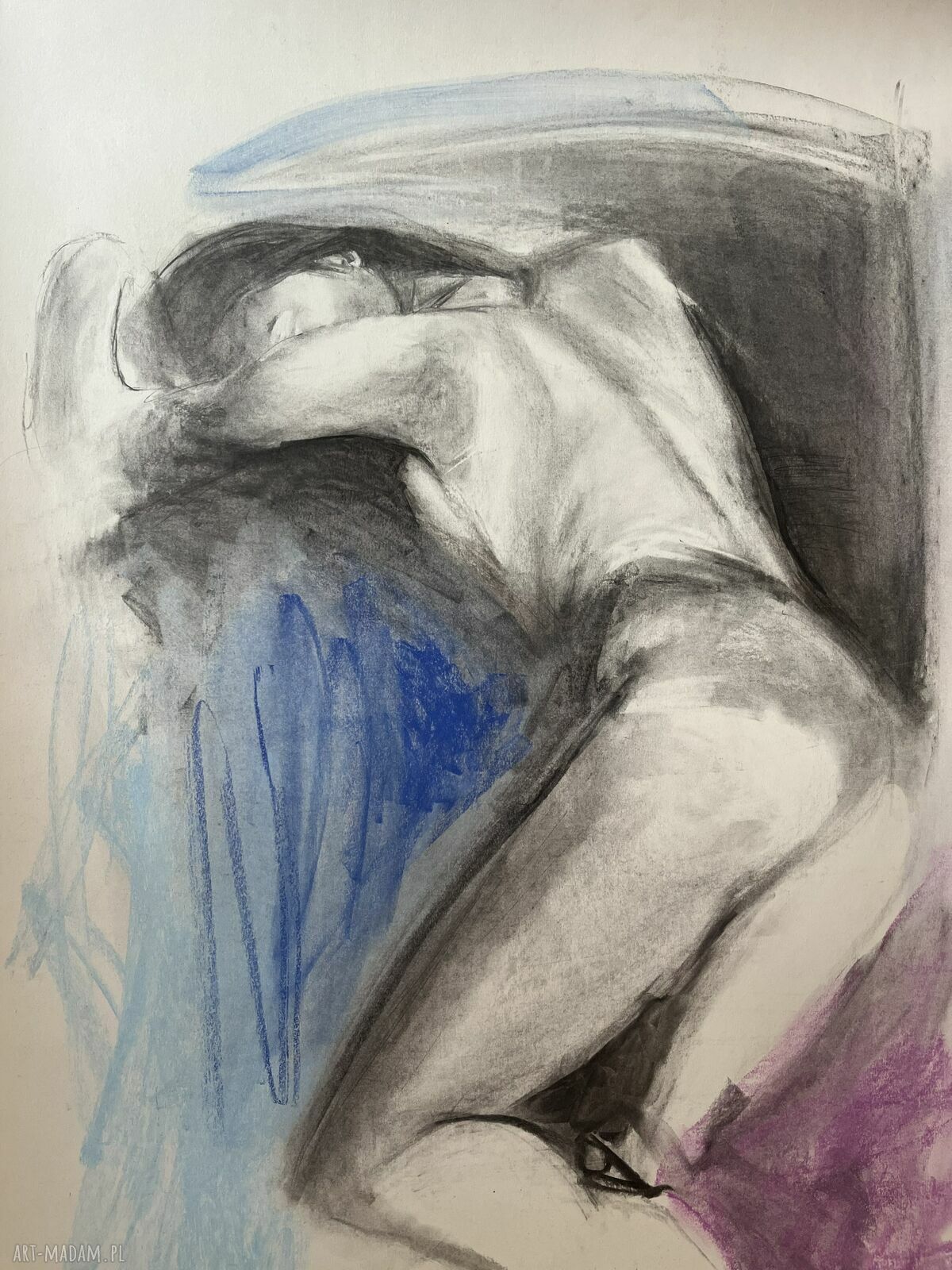 Kobalt Lady - obraz nad łóżko 100x70 cm z kobiecą grafiką