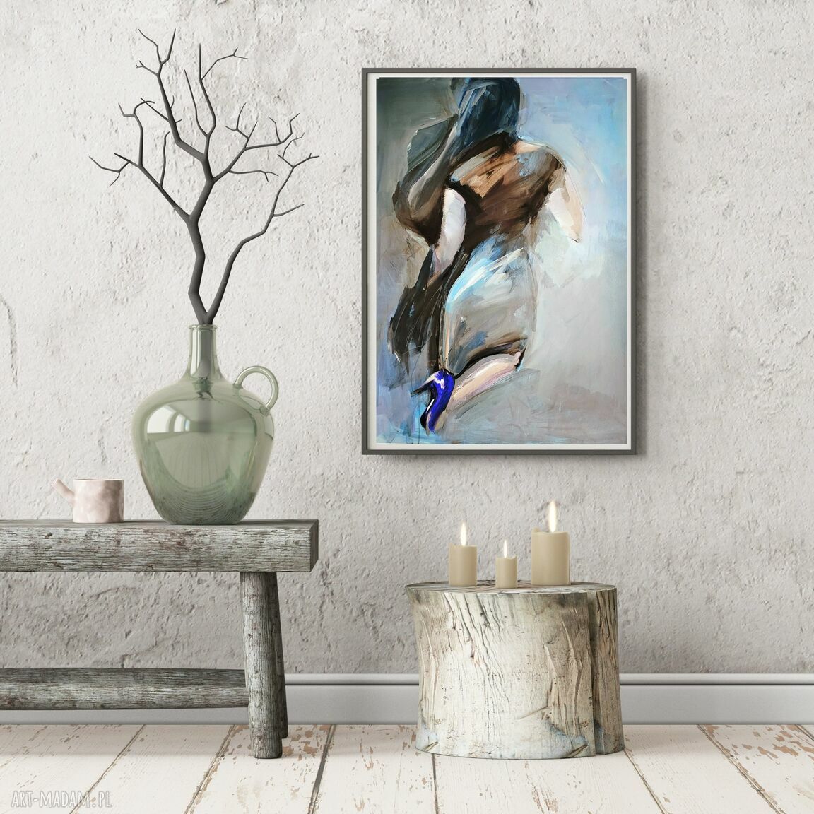 Kobaltowe szpilki - inkografia 100x70 cm w kobaltowych błękitach