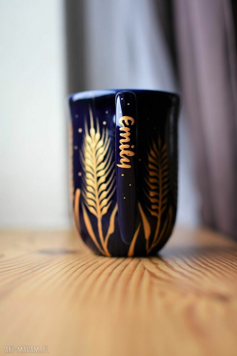 Kubek Kobaltowy Złote Kłosy Ceramiczny 300ml