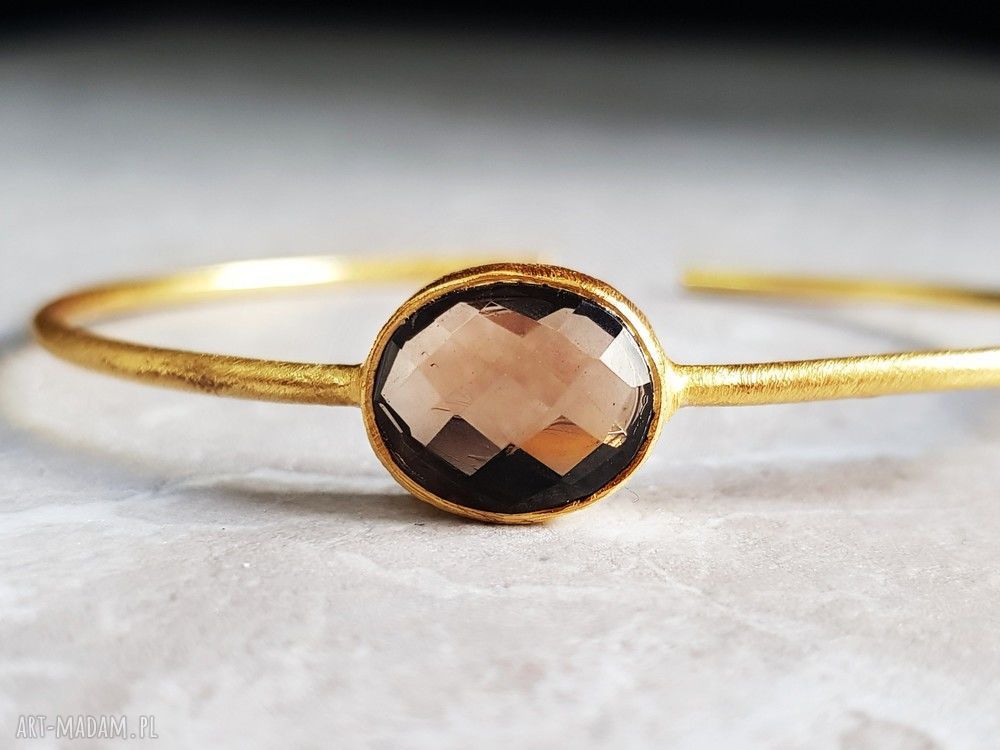 Bransoletka kwarcem dymnym pozłacana minerał kwarc lekka kobieca