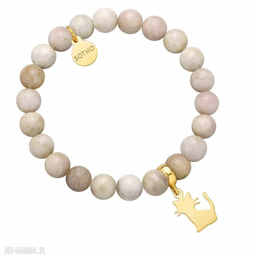 Cielista bransoletka zŁotym kotkiem modna kobieca kamień kot