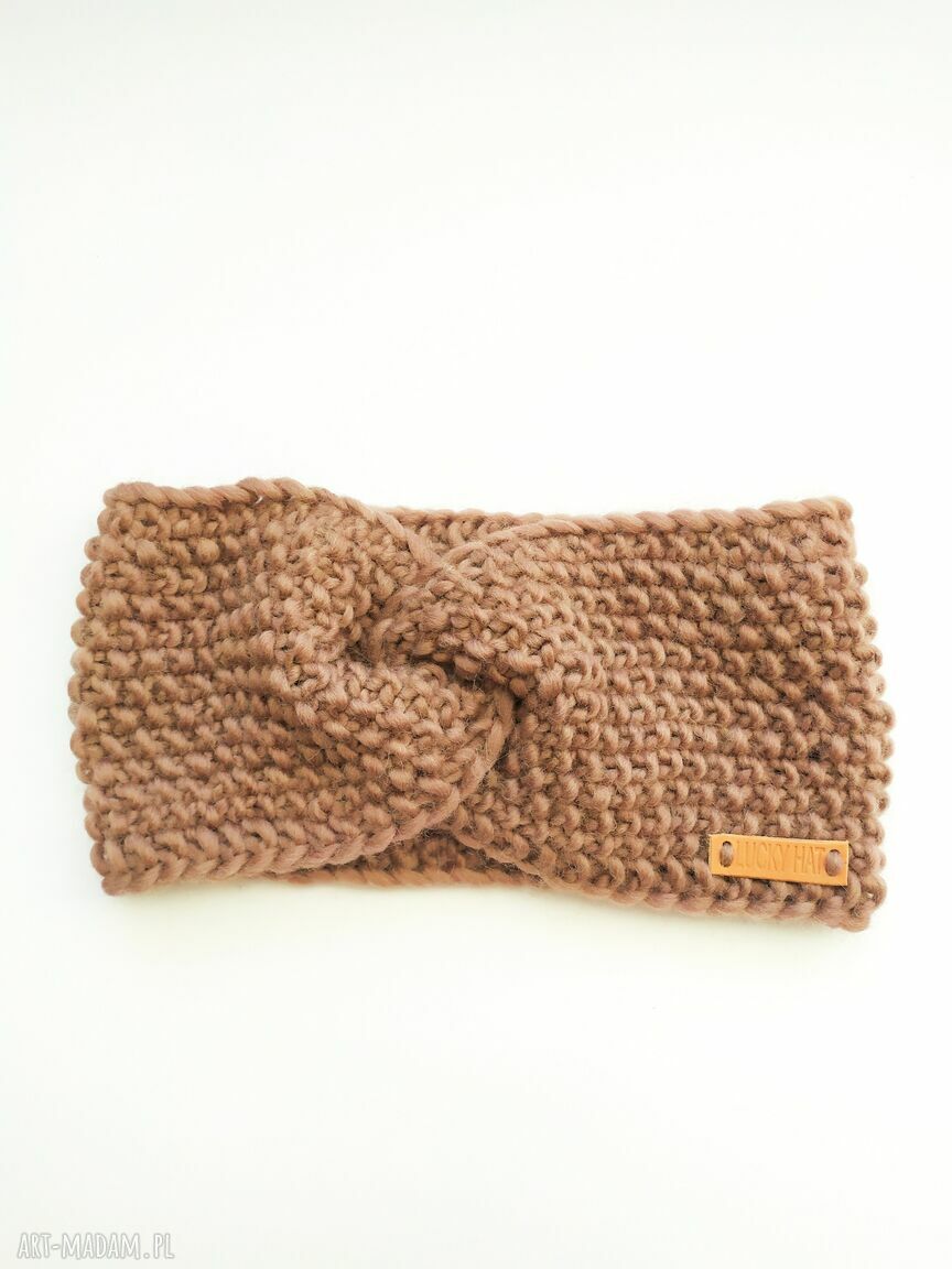 Kobieca wełniana opaska twist typu turban w pudrowym beżu - ręcznie robiona