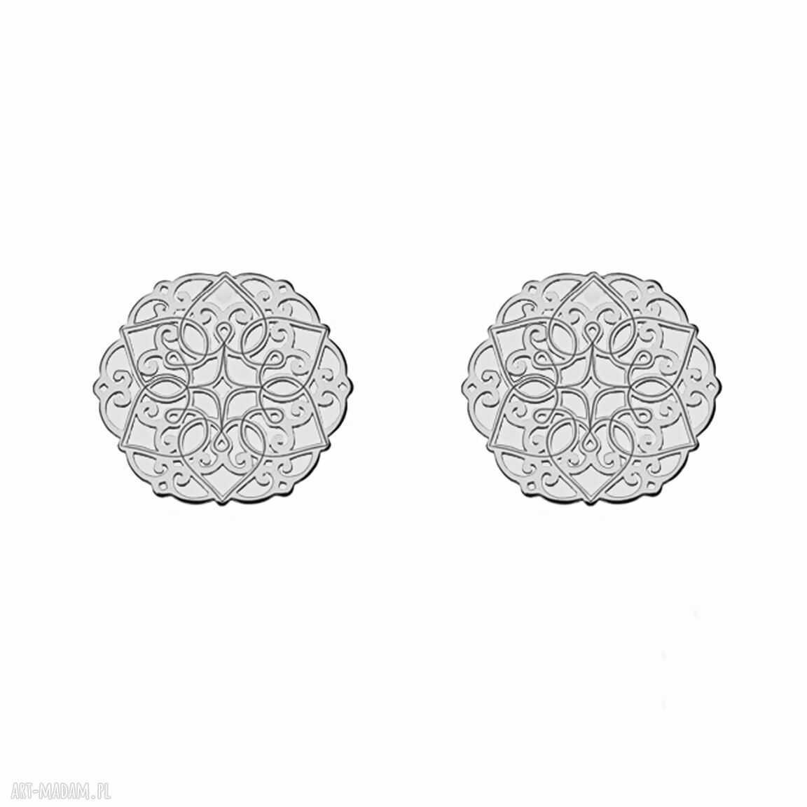 Srebrne kolczyki ażurowe rozetki sztyfty kobiece zapinane sztyft