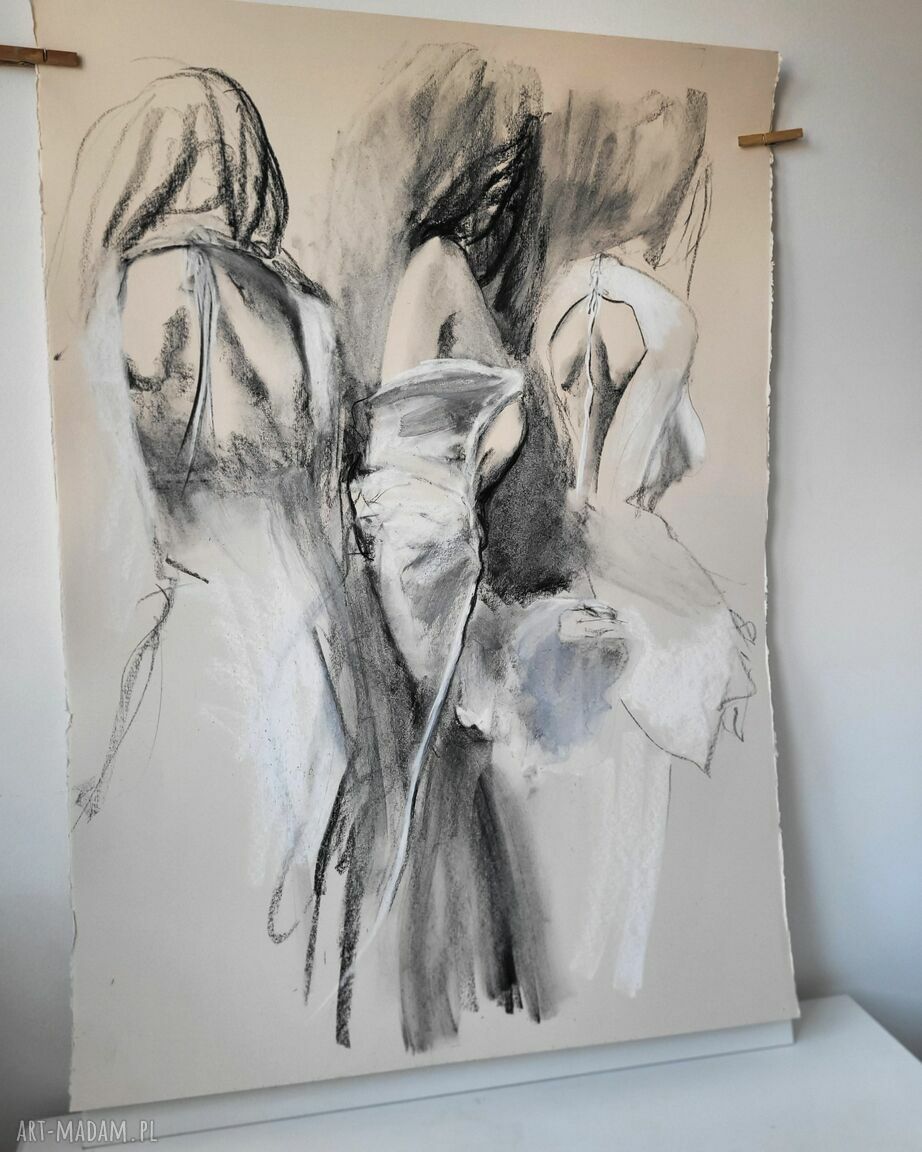 Kobiecość - obraz kobiecy 100x70 cm z węgla i białego pastu