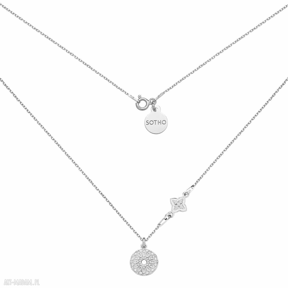 Srebrny naszyjnik rozetką medalionem rozeta medalion