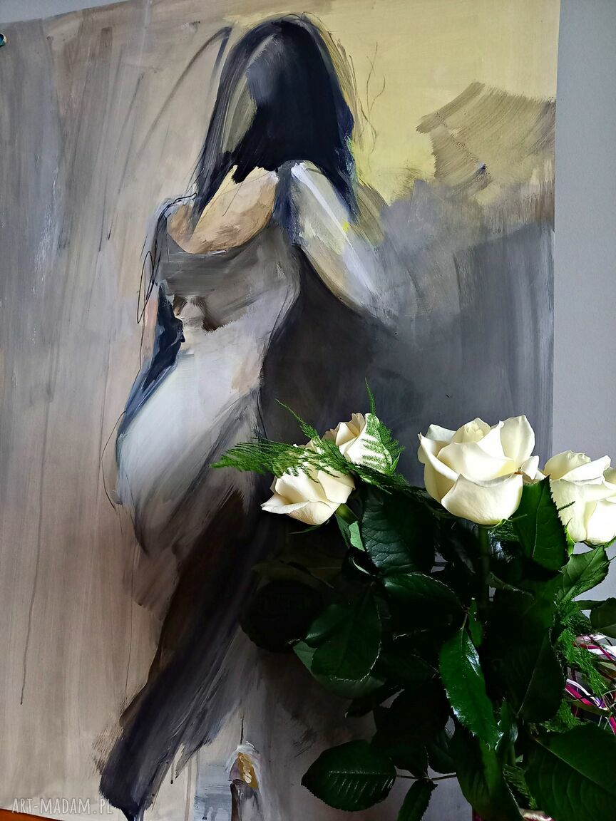 Kobieta 100x70 - pastelowy obraz do salonu i sypialni Louka