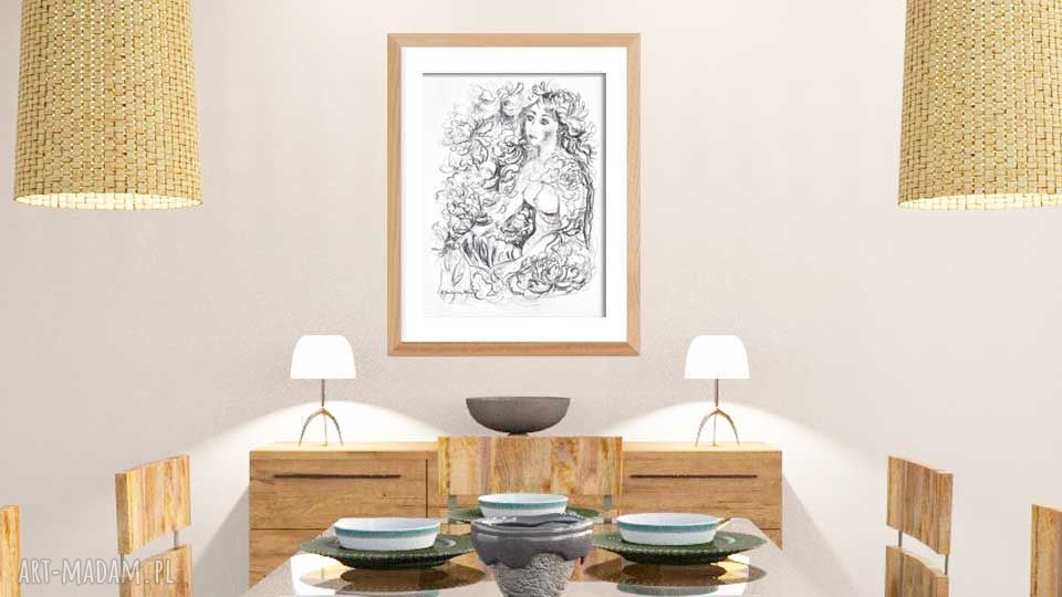 Czarno-biała grafika akt kobieta 34x46 - ręczna akwarela do salonu