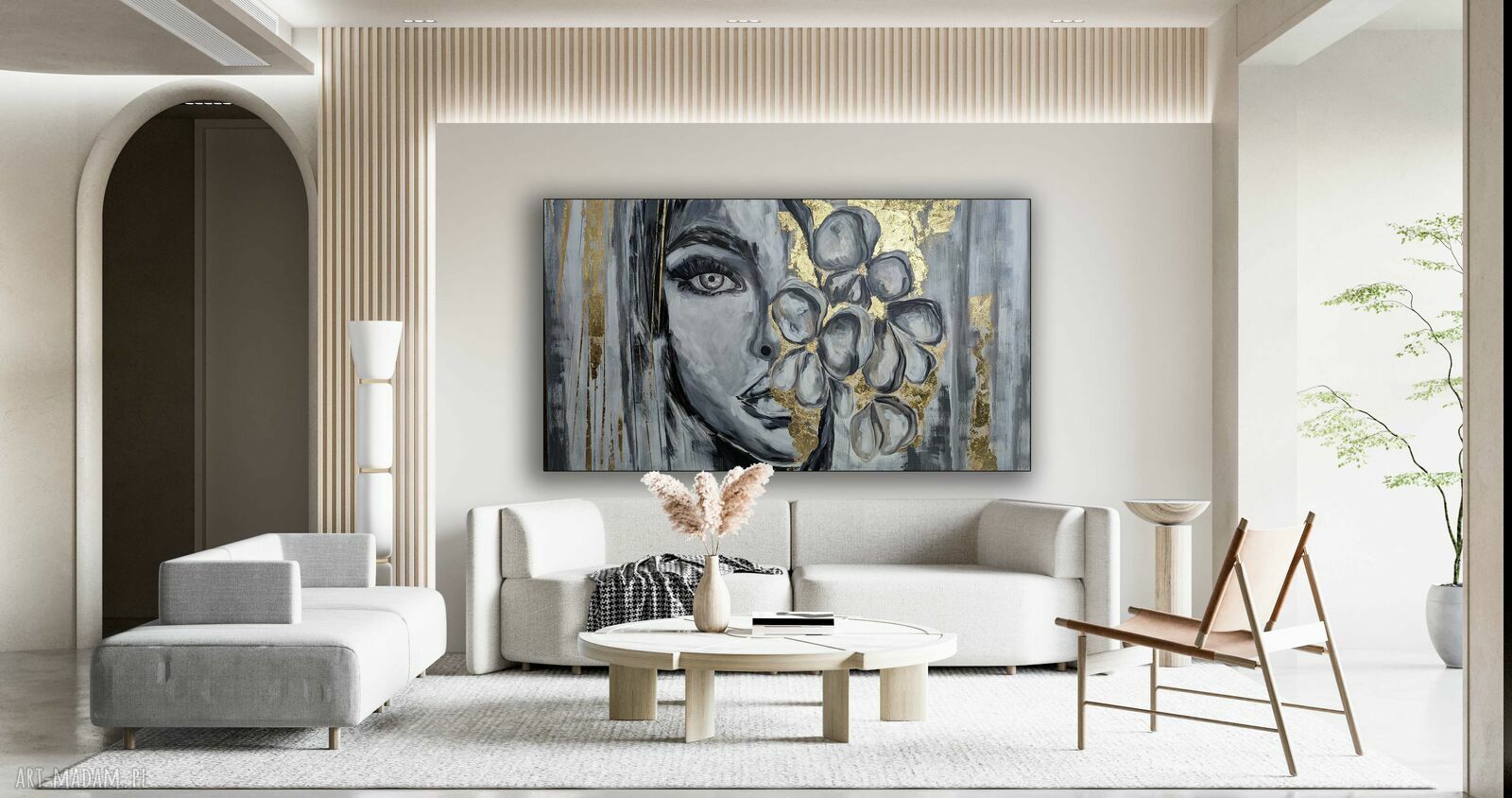 Kobiecy obraz akrylowy „Oko Duszy” 100x170 cm z płatkami złota